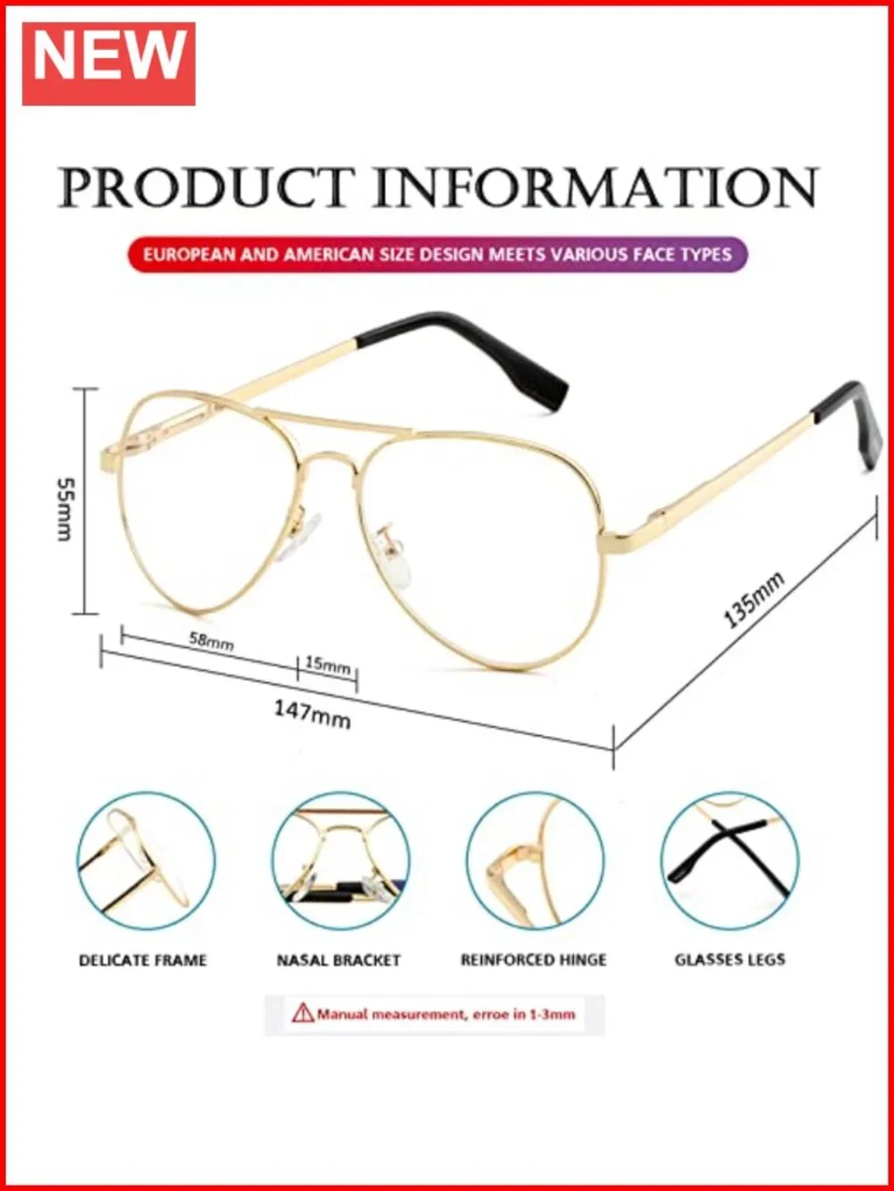 Aviator Metal Frame Sunglasses 100% UV400 Protection